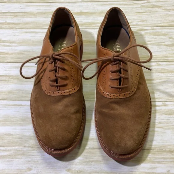 Polo by Ralph Lauren mens 11.5 brown suede leather lace up derby shoes EUC - Picture 2 of 8